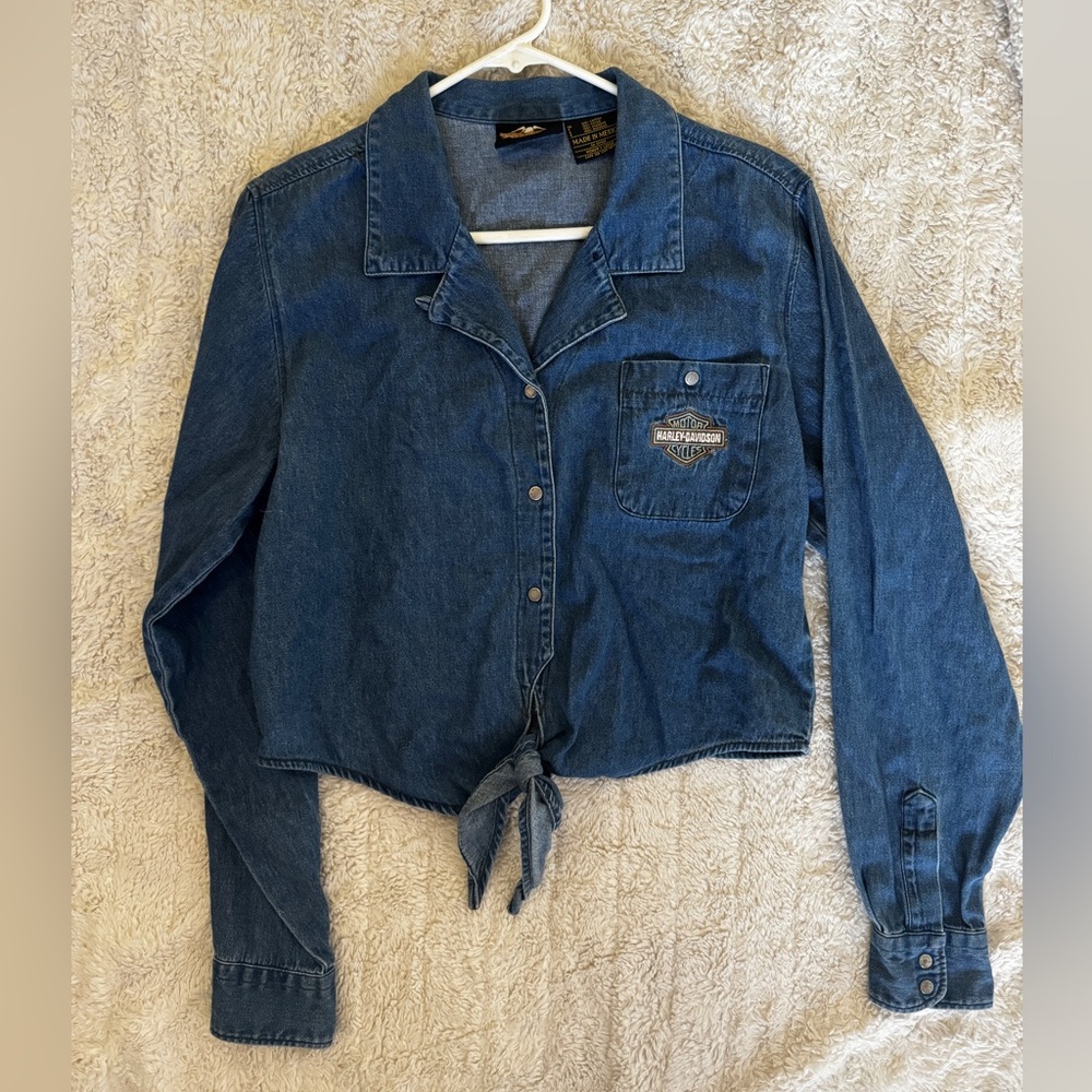 Vintage Harley-Davidson Blue Denim Tie-Front Shirt